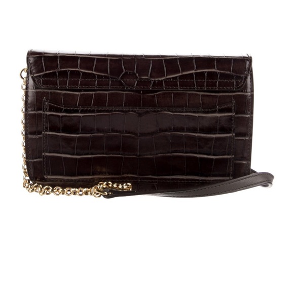 Chloé C Crocodile-Embossed Clutch With Gold Crossbody Chain - Picture 4 of 6